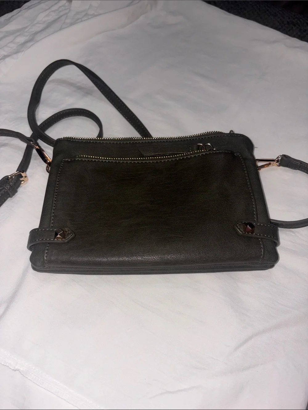 Antik Kraft Dark Green Crossbody with Front Zip and Stud Accents